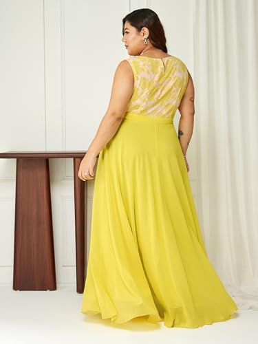 Image of Miss Chase A+ Women's Round Neck Sleeveless Georgette Floral Lace Fit & Flare Maxi Dress