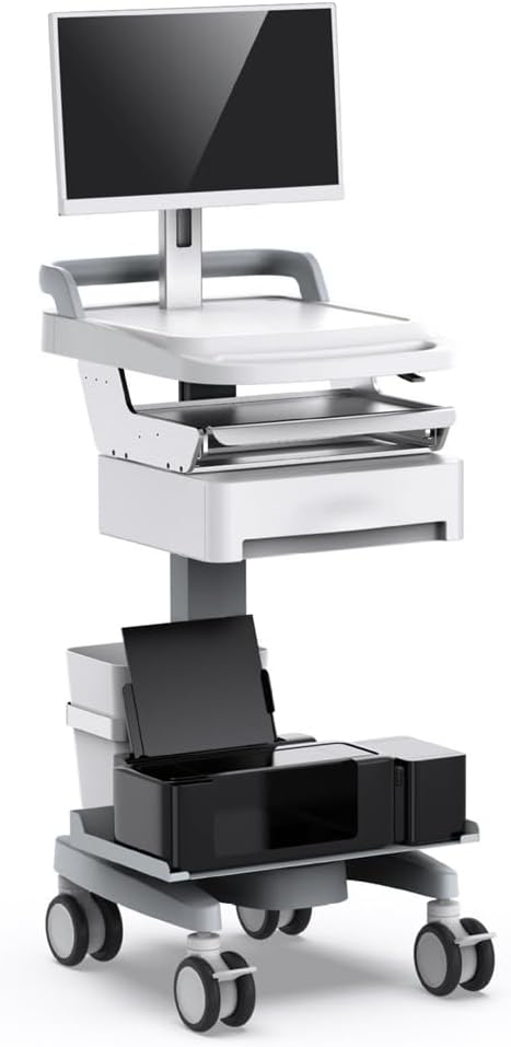 Medical Mobile Trolley Cart with Wheels, Rolling Desktop Lab Cart Height Adjustable All-in-One Computers for Hospital Dental Clinic Home Office