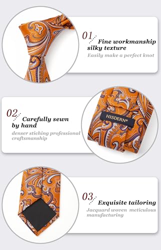 HISDERN Ties for Men Paisley Tie and Pocket Square Woven Classic Floral Mens Ties Handkerchief Set Wedding Party Necktie