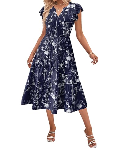 Image of ZEAGOO Womens Summer Casual Dresses Ruffle Sleeve V Neck Midi Dress Flowy Tiered Dress with Pockets Boho Sundresses
