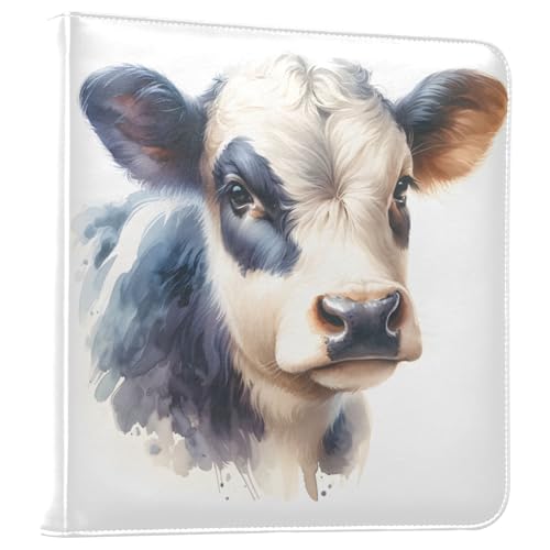 JIPONI Little Cow Watercolor Large Photo Album, DIY Leather Cover Scrapbook Albums for 4x6 5x7 6x8 Pictures, Self Adhesive Memory Book for Wedding, Baby, Family