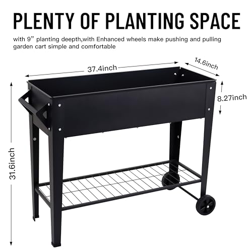 Elevate Herb Garden Planter Box Outdoor Raised Beds with Legs Wheels for Vegetables Flower Tomato Patio Backyard, Black, Planter - Image 5