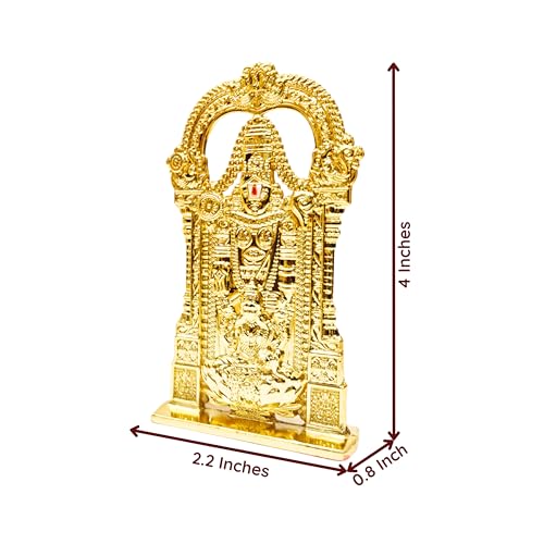 Image of anciently Tirupati Balaji Idol with Lakshmi for Car Dashboard | Venkateswara Idol with Lakshmi for Car Dashboard, Metal, 1 Piece (Gold Colour)