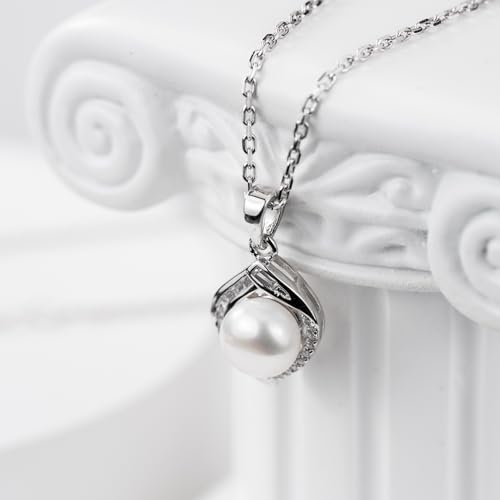 Sterling Silver Pearl Necklace with Freshwater Pearl Pendant