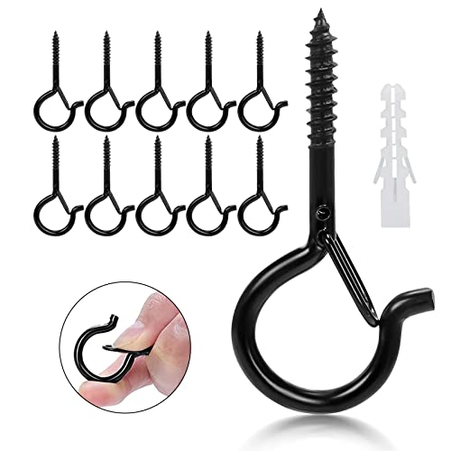 LYCXAMES Ganci a vite, 10 Pezzi Ganci Avvitabili per Legno, Ganci a Soffitto Q-Hanger con Fibbia di Sicurezza, per Cestini di Piante, Gabbia per Uccelli, Lanterne, Catene Luminose, Tazza, Neri