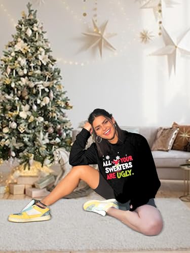 VILOVE Moletom feminino Ugly Christmas Grinchmas Pulôver All Your Sweaters Are Ugly Moletom com gola