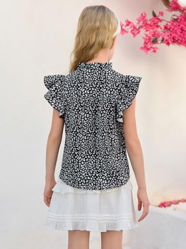 Image of Haloumoning Girls Ruffle Short Sleeve Floral Chiffon Blouses Kids Summer Shirts Tops 5-14 Years