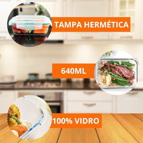 Kit 10 Potes De Vidro 640ML Hermético Marmita Com 4 Super Travas