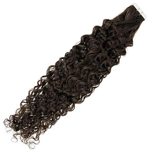 Tape in Human Hair Extensions Brown Tape in Hair 22 Inches Real Human Hair Extensions Natural Hair 50g Wavy Tape in Extensions