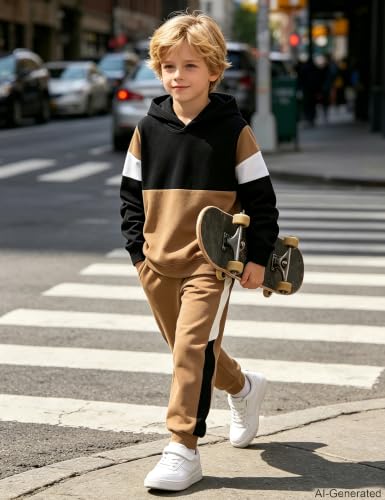 Image of Boys Clothes Long Sleeve Color-blocked Hoodie Top and Pants 2PCS Winter Sweatsuits Fall Boys Outfits 2-8 Years