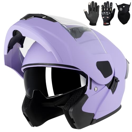 Adult Modular DOT Helmet with Gloves & Mask, Purple, M