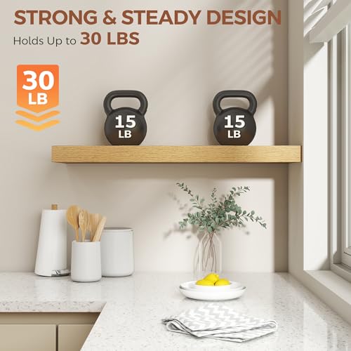 Image of Dreamland 30 Inch Floating Shelves for Wall,8 Inch Deep Floating Shelves,30 inch W x 8 inch D Wall Shelves for Bedroom,Living Room, Kitchen,Bathroom,Oak Color,Set of 2