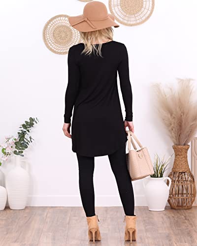 Popana Womens Long Sleeve Tunic Tops To Wear With Leggings Loose Fit Plus Size Dressy Casual 2X Black #TOP5