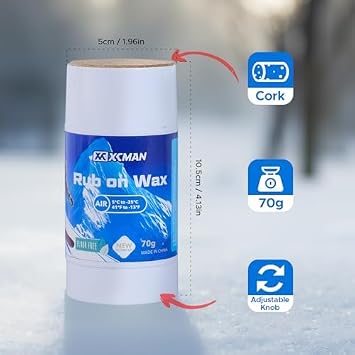 XCMAN Rub on Quick Wax for Ski/Snowboard/Nordic/Cross-Country with Easy cork applicator 70g, Universal Wax for Most Temperature, New Formula Snowboard Wax PFAS-free