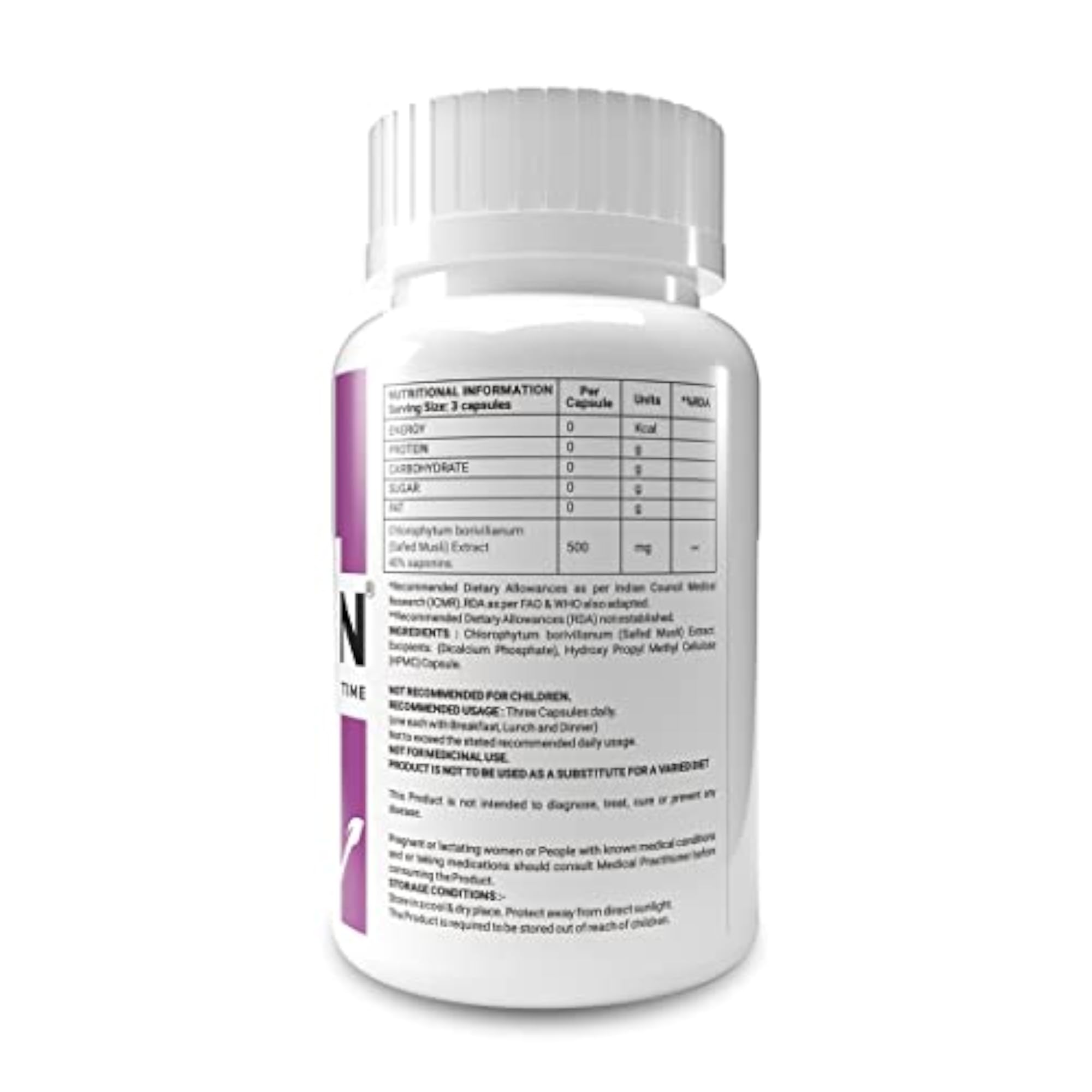 Safed Musli Extract Capsules for Body Strength, 30 Vegetarian Capsules