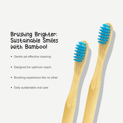 Image of Orby Kids Bamboo Toothbrush for Kids (Pack of 3) | Natural & Eco Friendly Oral Care | Soft Bristles Toothbrush for Toddler & Kid Dental Care | Organic Bamboo Handle - Blue