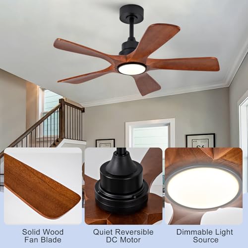 VCQQ 42 Inch Outdoor Ceiling Fans with Lights and Remote, 5 Blades Wood Ceiling Fan with Light, Wall Switch, Dimmable, Reversible DC Motor, Memory Function, Modern Black Ceiling Fans for Living Room by VCQQ - Used condition - Image 4