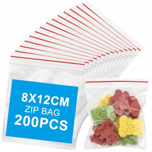 200 Pcs 7x10 cm Mini Zip Bags, Resealable Plastic Baggies for Small Business, Storage, Jewelry, Gifts, Screws, Candy, Daily Pills