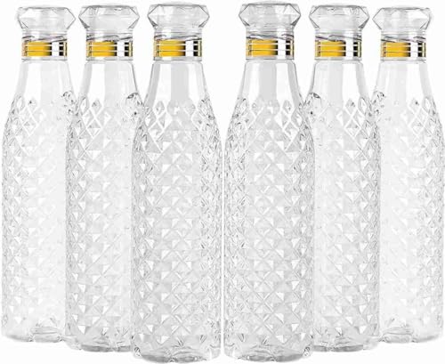 Image of Plastic Fridge Water Bottle - Crystal Diamond Cap Water Bottles for Kitchen, Home, Office, School, and Travel Set of (5)