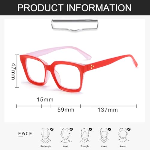 Image of REAVEE 2 Pack Oversized Reading Glasses for Women Men Blue Light Blocking, Ladies Stylish Retro Square Large Computer Readers (Red /Coffee 1.25x)