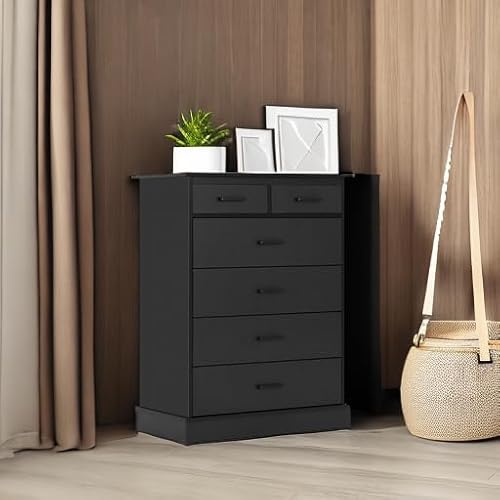 Hasuit Black Dresser for Bedroom, 6 Drawers Dresser Wood Storage Tower Clothes Organizer, Chest of 6 Drawers, Large Capacity Storage Cabinet, Tall Dressers for Bedroom, Hallway, Entryway - Thumbnail 6