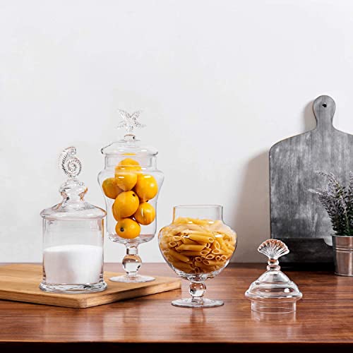 MyGift Clear Glass Apothecary Jars with Lid, Decorative Seashell Design Bathroom Canister, Footed Candy Buffet Containers, Set of 3 - Image 4