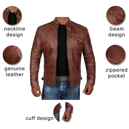 Mens Leather Jacket,OverSize Mens Classic Vintage Leather Jacket - Real Cafe Racer Motorcyle Style Distressed for Men4
