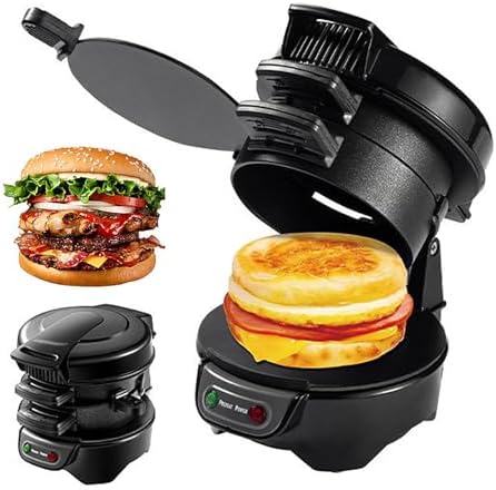 High Power Electric Burger Maker Machine, 600W Automatic Griddle for Quick Breakfast, Non-Stick Cookware with 1s Rapid Heating, Multi-Functional Cooking for Burgers & More