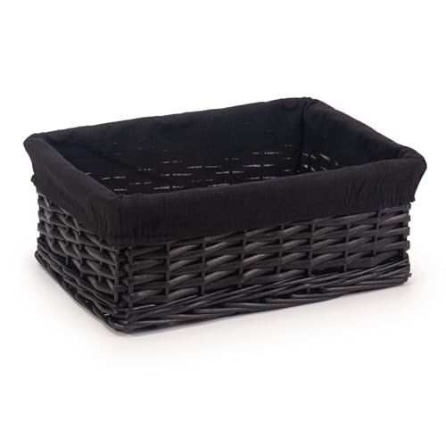 Woodluv Storage Baskets Woven Wicker Storage Basket for shelves Baskets to make hampers Storage Box Storage Organiser Black Medium