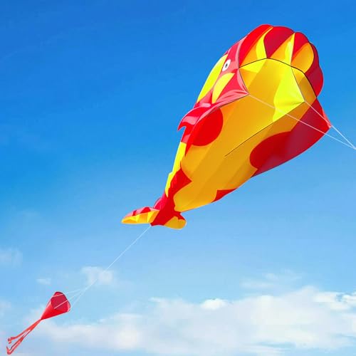 Shyllin Drache géant pour enfants, cerf-volant pour adultes, cerf-volant de plage, adapté pour les pelouses et les parcs, 215 x 125 cm (rouge et jaune)