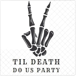 SharkBliss Til Death Do Us Party Napkins, 100 Pack Black Skull Themed Cocktail Napkins for Funny Engagement Bachelor Wedding Bridal Shower Table Decor 2-Ply, 5x5" (Til Death Do Us Party Napkins)