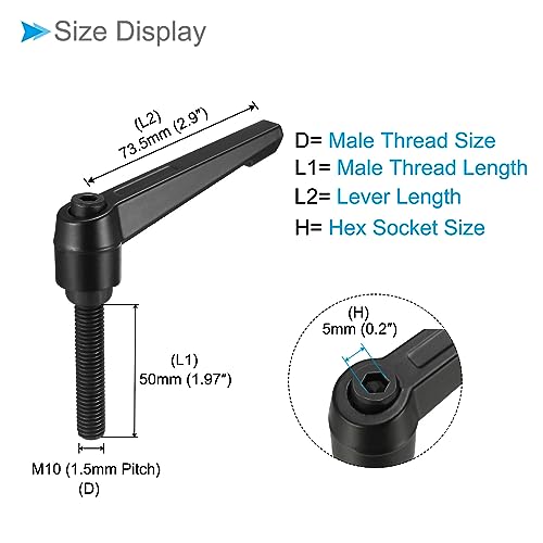Image of Clamping Lever Handles, M10 x 50mm Male Thread, Adjustable Quick Release Locking Rotating Bolt Knobs Black - (Applications: for Lathe Machinery), 2-Pieces