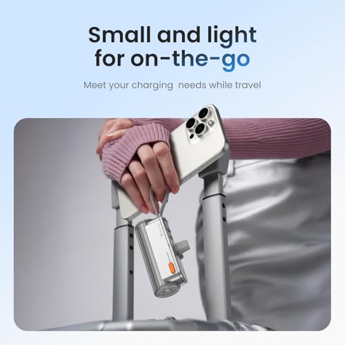Image of sharge Flow Mini 2 Portable Charger with Built-in Cable 22.5W Max Power Bank for Travel, Fast Charging Battery Pack with iOS and USB-C Connector for iPhone 17 /16 /15 /14, Galaxy, Google Pixel, and More