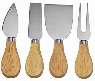 LAIYOHO 4 Pcs Cheese Shovel Stainless Steel Pizza Cutter Cheese Slicer with Wood Handle Cheese Fork Cheese Knives for Parties and Picnics