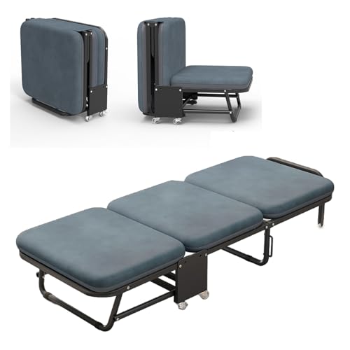 Cama Plegable con Colchon Estructura de Tubo de Acero Grueso 6 Posiciones Ajustables Capacidad de Carga de 300 Kg Cama Plegable Adultos Portátil con Ruedas(180 * 65 * 27cm)