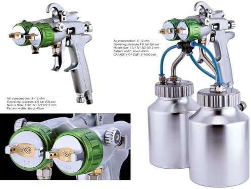 Pistola a spruzzo pneumatica, doppio ugello 1,3 mm, larghezza 40 cm, per verniciatura professionale, finitura liscia, alimentazione a pressione, ideale per uso automobilistico e domestico