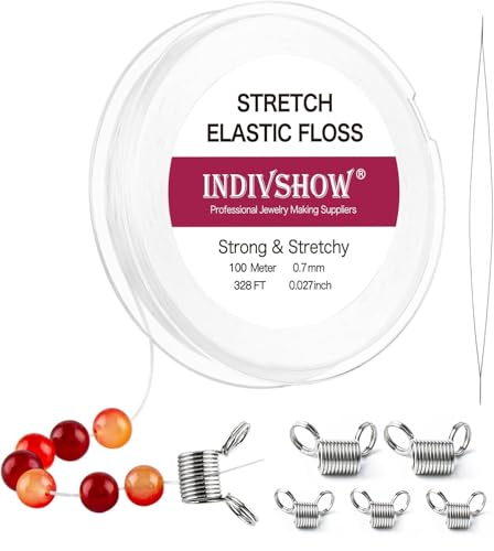 Indivshow TLX-01 Elastic Bracelet String Cord Stretch Bead Cord With 6Pcs Bead Stoppers And 1Pc Big Eye Beading Needle For Jewelry Making And Bracelet Making White cover