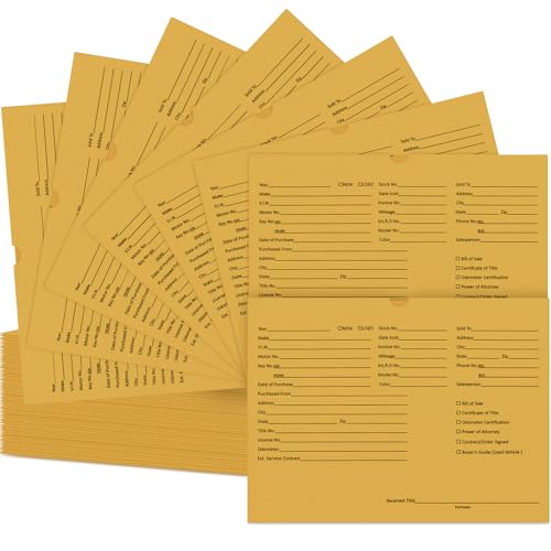 120 Pcs 9 x 12 in Vehicle Dealer Jackets for Car Sales, Cowhide Yellow