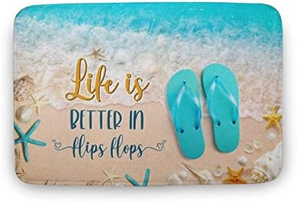 Life is Better, in Flip Flops, Beach House Front Door Mat, Beach Flip Flops Door Mat, Summer Doormat Home Decor, Welcome Mat,Indoor Doormat,Front Back Door Mat,Coral Velvet Rug 16x24 inches
