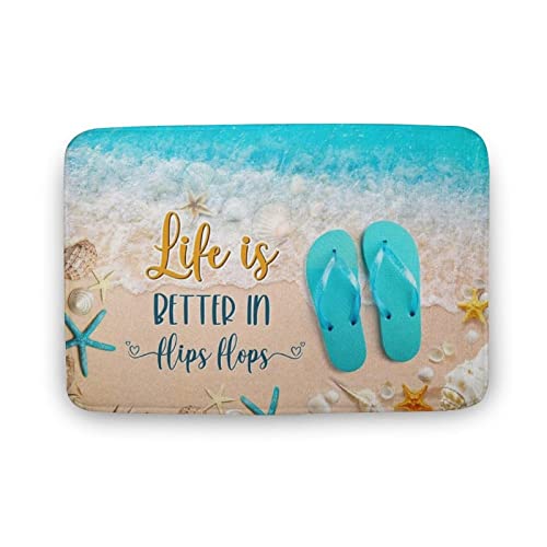Life Is Better, In Flip Flops, Beach House Front Door Mat, Beach Flip Flops Door Mat, Summer Doormat Home Decor, Welcome Mat,Indoor Doormat,Front Back Door Mat,Coral Velvet Rug 16X24 Inches #TOP3