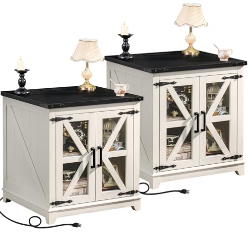 Joaxswe Farmhouse End Table with Charging Station Set 2, 24