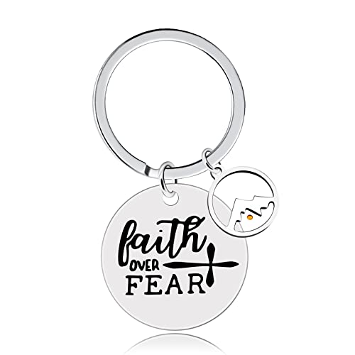 Uloveido Faith Over Fear Keyring Round Mountain Mustard Seed Christian Faith Cross Keychain for Men and Women Y1017 (Round Mountain)
