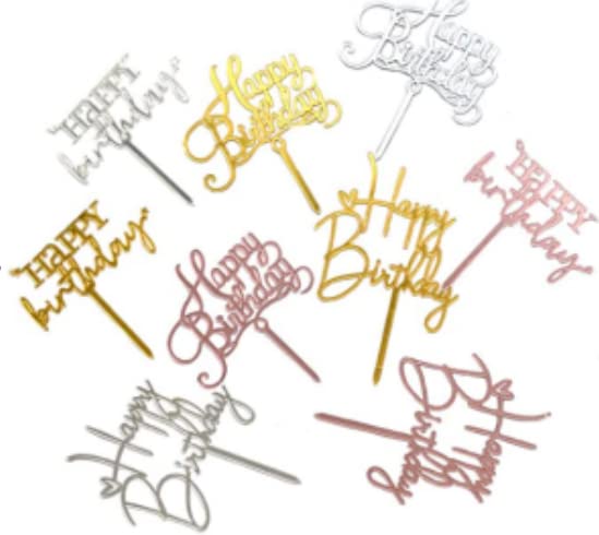 9Pcs Acrylic Cake Toppers Gold Happy Birthday Cake Topper Birthday Cake Decoration Supplies
