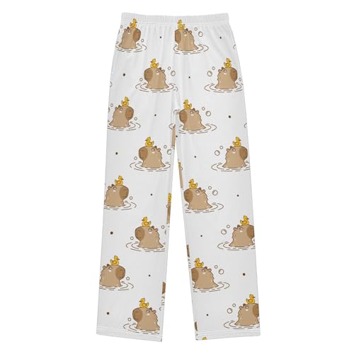 Boys' Pants Cartoon Capybaras Swimming Duck Long Bottoms Jogger Pants Elastic Waist Trousers with Pockets S-XL
