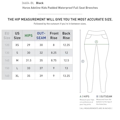 HORZE Adeline Kids Padded Waterproof Full Seat Breeches - Black - XS