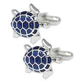 MENDEPOT Novelty Silver Tone With Transparent Blue Enamel Sea Turtle Cufflink Turtoise Cuff links