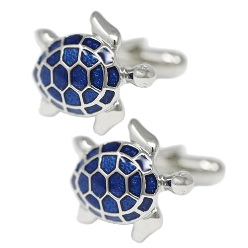 Novelty Silver Tone With Transparent Blue Enamel Sea Turtle Cufflink Turtoise Cuff links