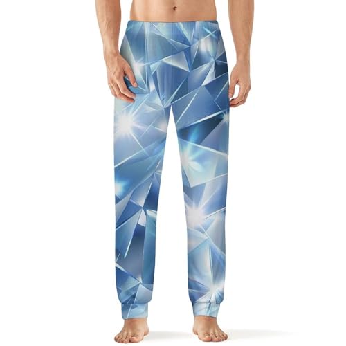 Pantalones de pijama para hombre, color azul y plateado, con diamantes brillantes, suaves, largos, elásticos, talla 6XL