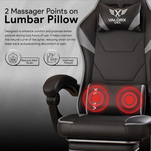 Image of Striker 2026 Edition | Ergonomic Gaming & Office Computer Chair | Premium PU Leather | Dual Massager Back Support | Adjustable Neck & Lumbar Pillow | Ergo Sync Armrests | Footrest (Grey)