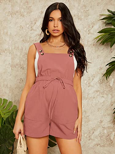Oyoangle Women's Maternity Button Sleeveless Drawstring High Waist Short Overall Casual Romper With Pocket Dusty Pink M #TOP3